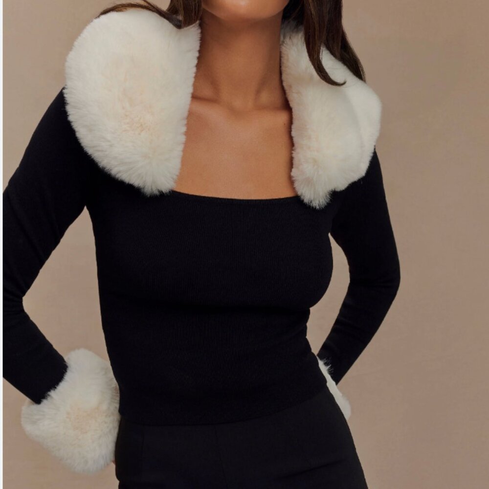 Meshki Black Sweater White Fur - Small